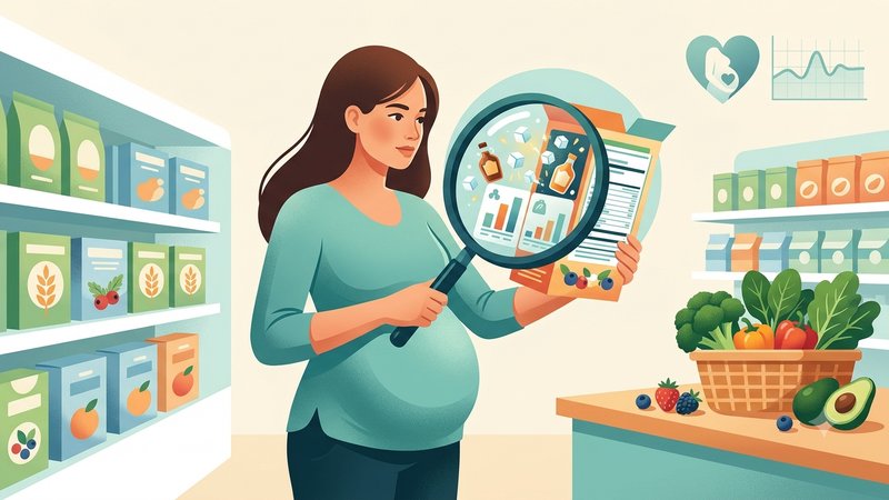 Современная иллюстрация с продуктовыми этикетками для статьи о скрытом сахаре в питании беременных